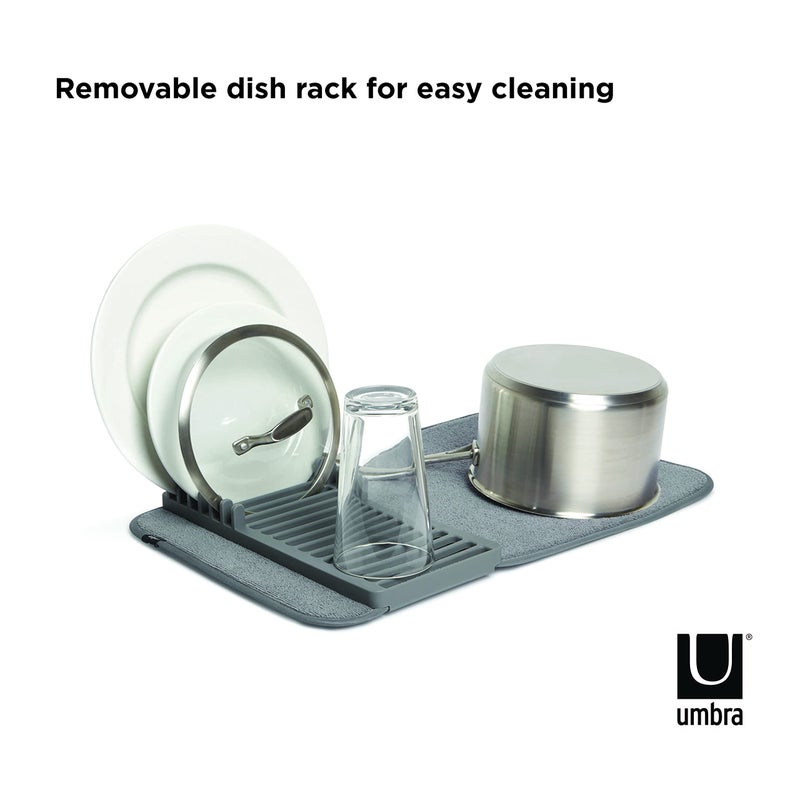 Umbra UDRY Rack and Microfiber Dish Drying Mat-Space-Saving Lightweight Design Folds Up for Easy Storage, Mini, Charcoal - Image 4